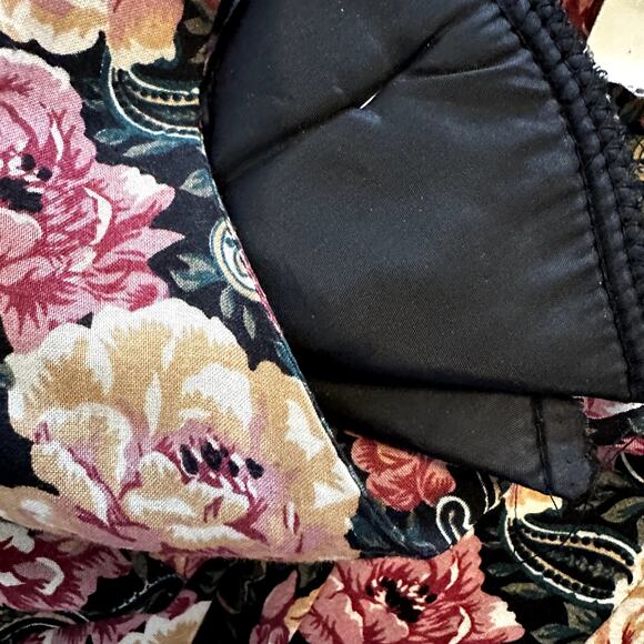 Vintage ED Michaels Midi Dress Shift 80s 3/4 Sleeves Pleated Floral Black 13-14P - Picture 3 of 5